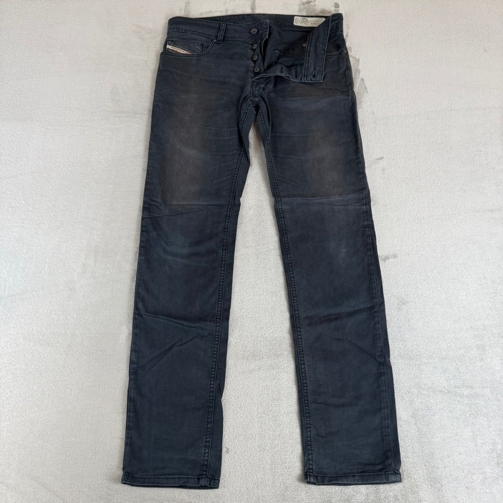 Diesel R-Troxer-A Slim Skinny Chino Pants Mens 33x32 Black Distressed Button Fly
